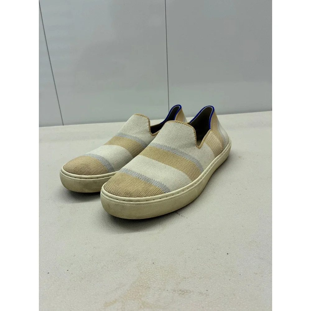 Rothys The Sneaker Womens 8.5 Sand White Striped Knit Slip On Flat Shoes